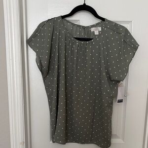 Nordstrom Olive Polka Dot Blouse